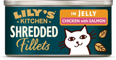 Lily’s Kitchen Aus Natürlichen Zutaten hergestellt Zerkleinerte Filets in Gelee mit Hühnchen und Lachs Ausgewachsen Nassfutter für Katzen 70 g Dose