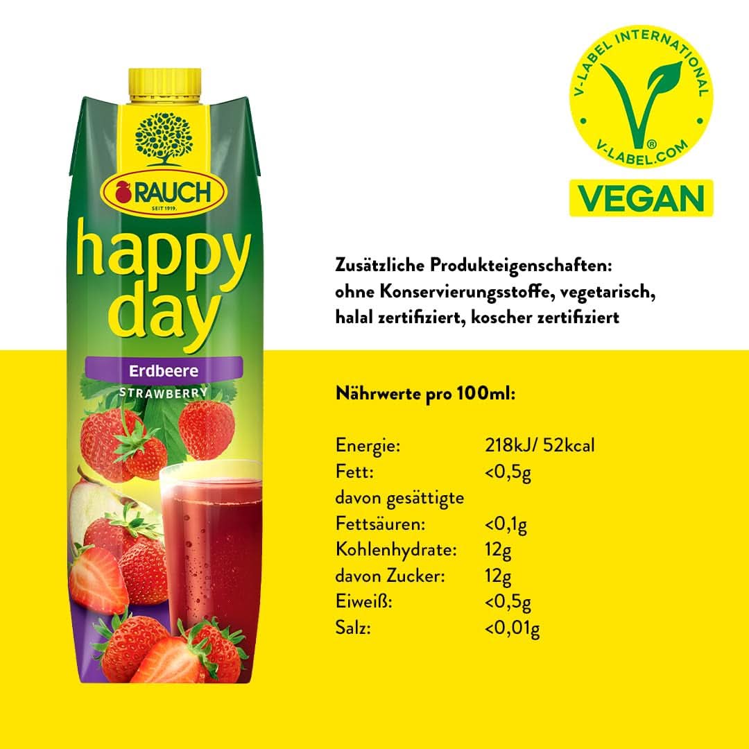 Rauch Happy Day Eper | Intenzív eper íz | Almával és citrommal finomítva | 6X 1 literes, Tetra Prisma Alkoholmentes italok Naty Shop