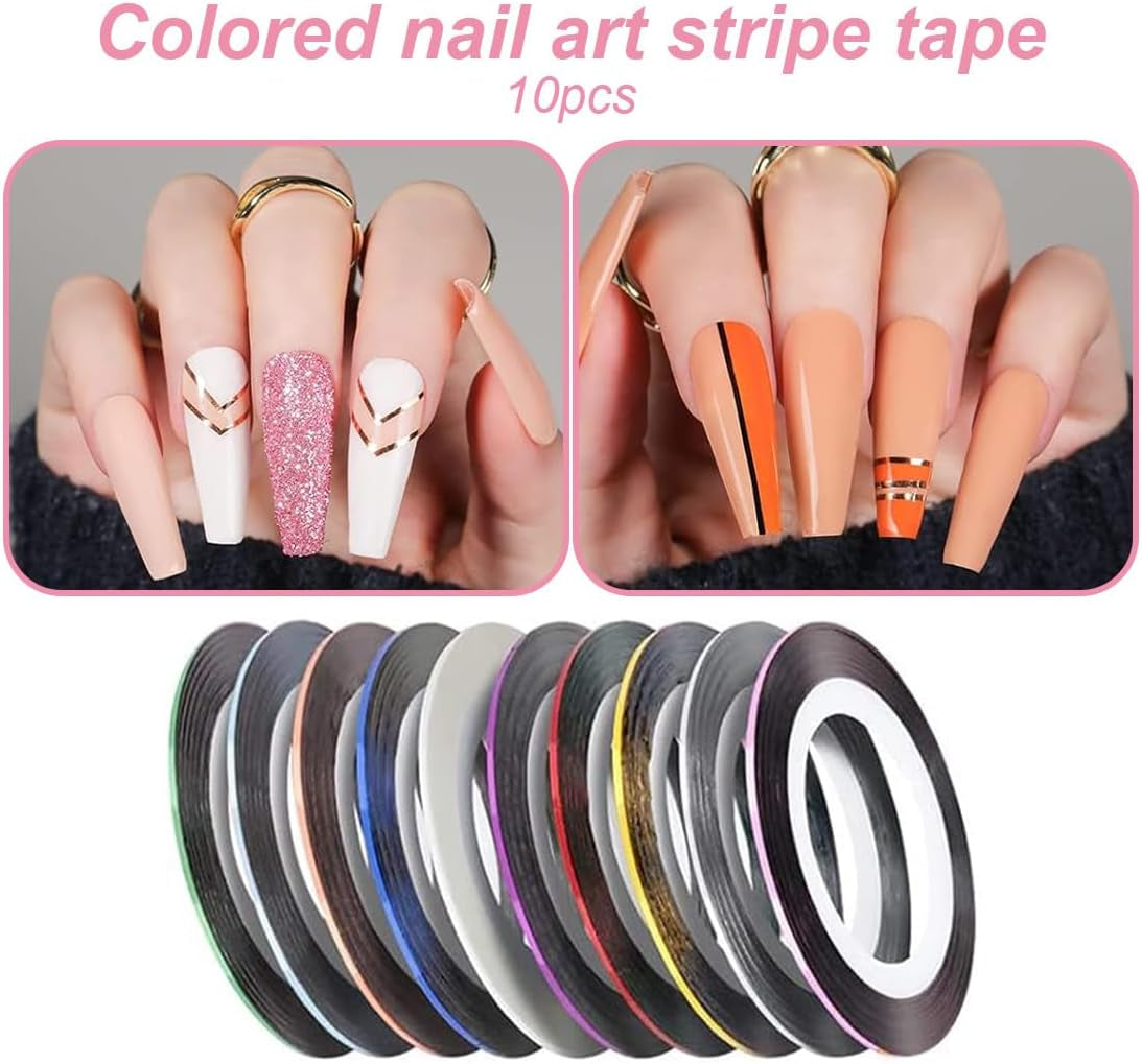 Set de stickere și accesorii pentru unghii - 5 stickere pentru unghii, pensulă, pietre, bandă decorativă, foiță de aur - Perfect pentru manichiură și unghii cu gel - Set de 50 de piese