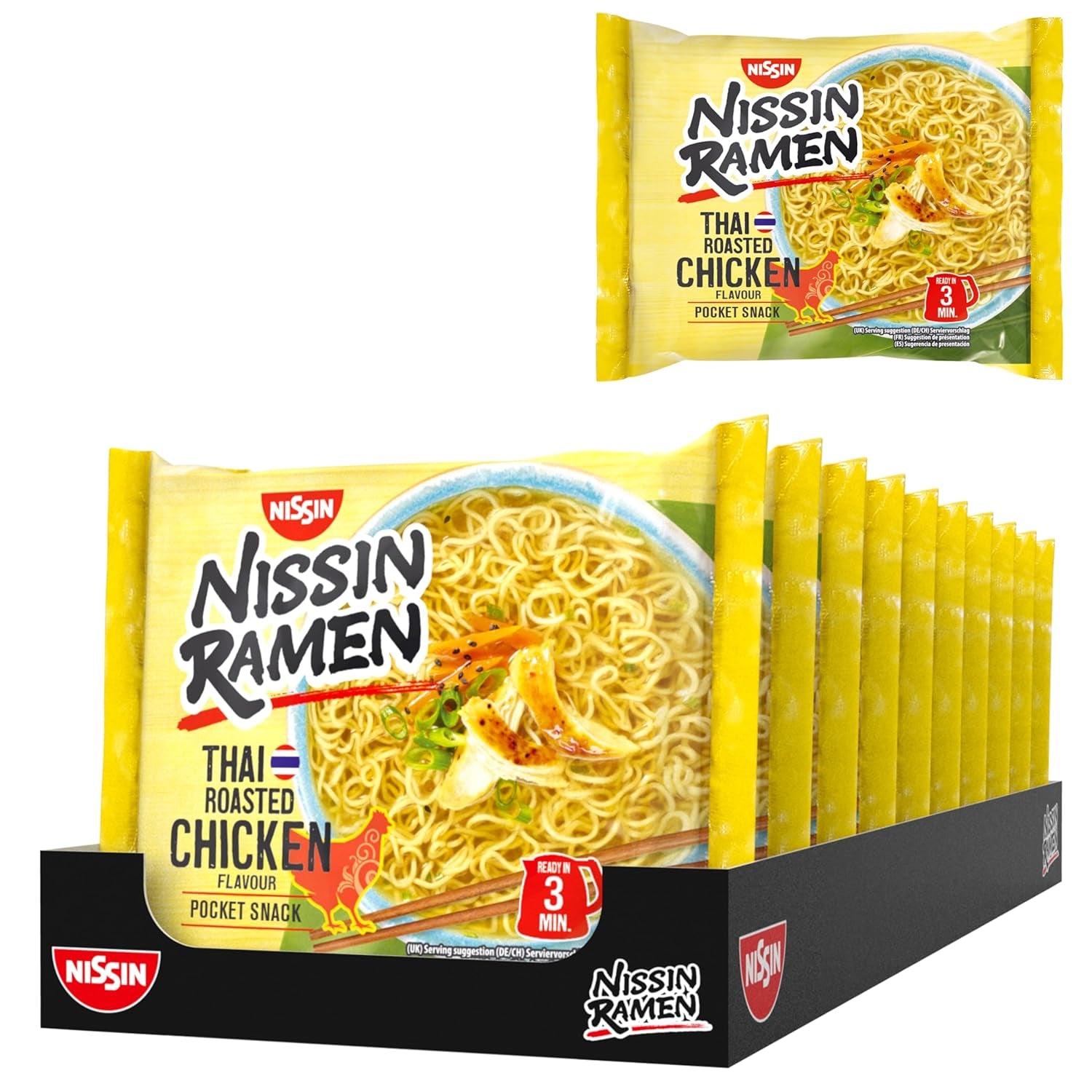 Nissin Ramen - Thai sült csirke 10 csomag ázsiai stílusú instant tészta thai recept Gyors és egyszerű ázsiai étel (10 x 65 g)