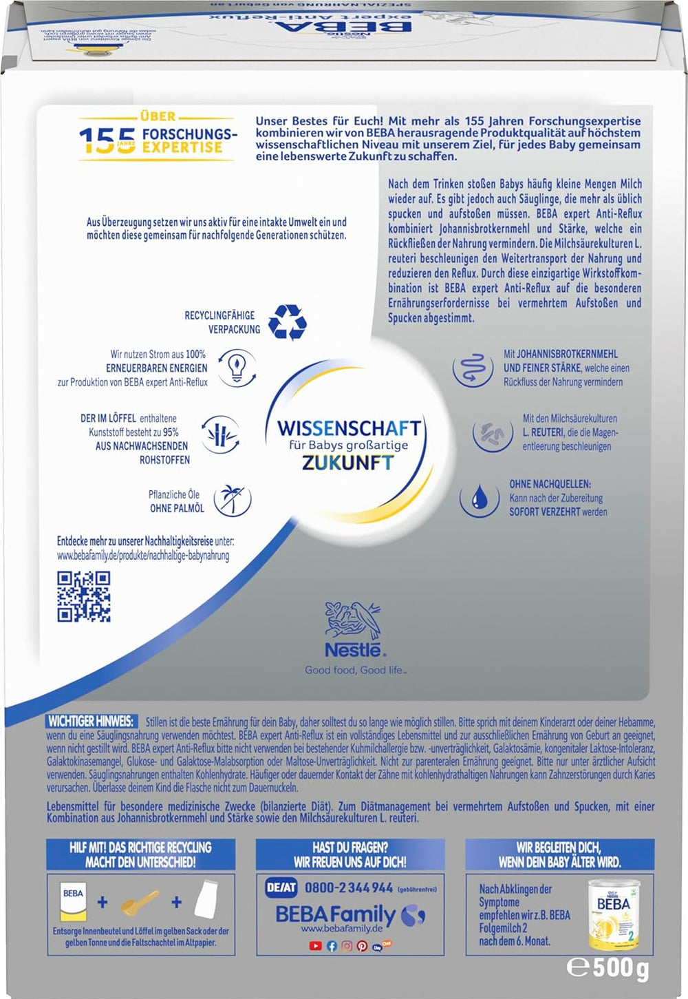 BEBA szakértő Anti-Reflux - AR Speciális tápszer születéstől, fokozott böfögés és hányás ellen, bébiétel, babatejpor, 1 csomag (1 x 500g)