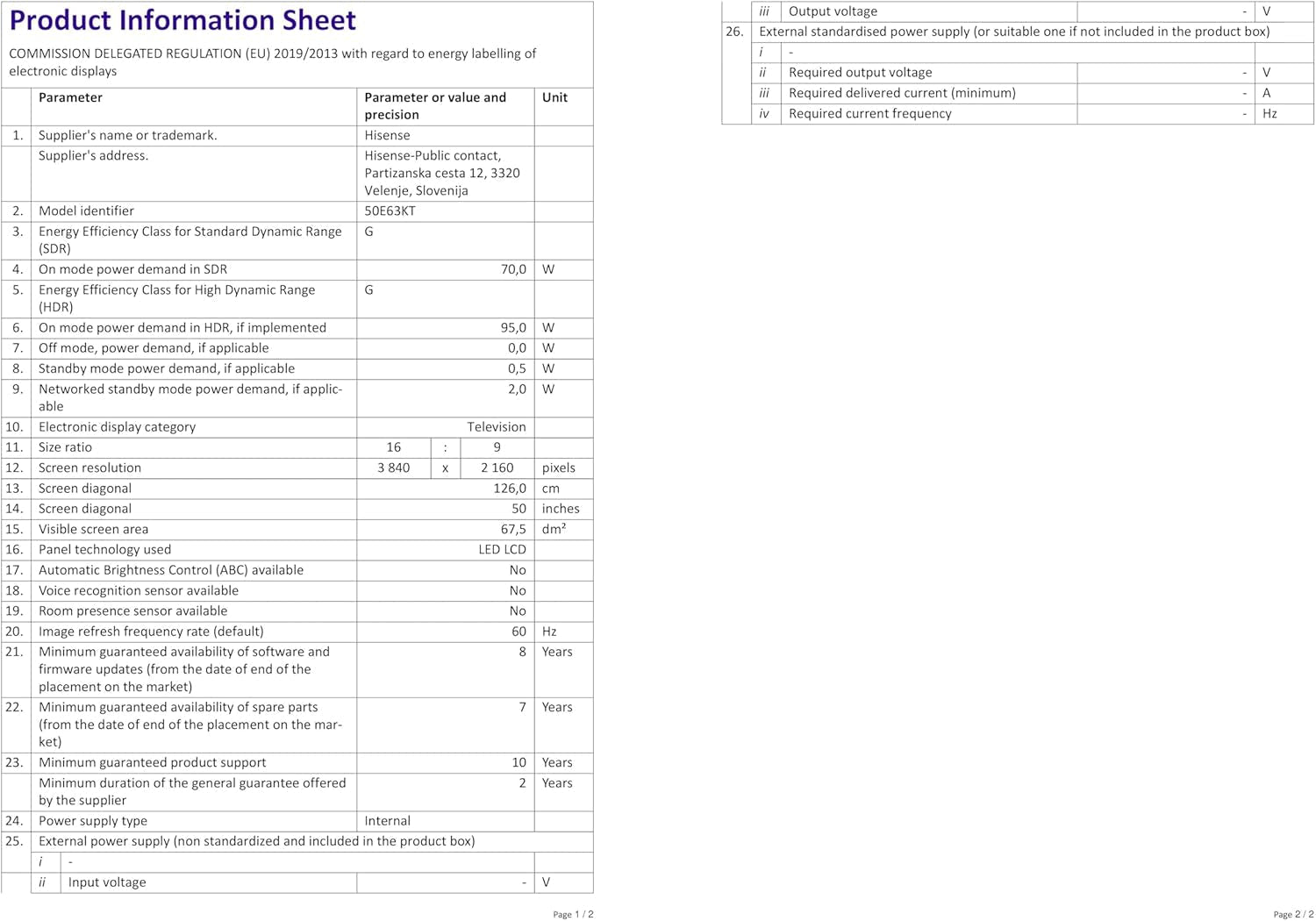 Televizor LED Hisense 50E63KT, 50 de inci, Smart TV UHD 4K