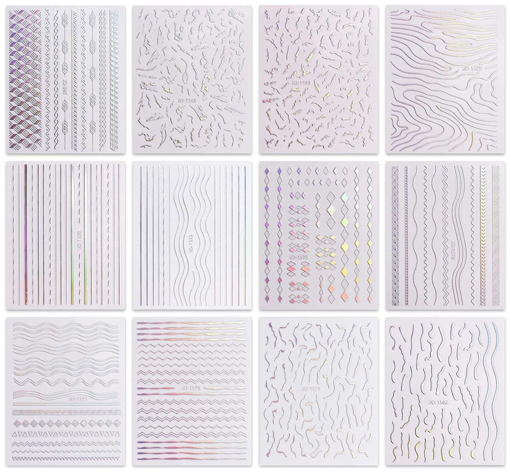 JMEOWIO Nagelsticker Aurora 12 Blatt Nail Art Sticker Selbstklebend Nagelaufkleber Holografisch Dekoration Nageldesign Zubehör