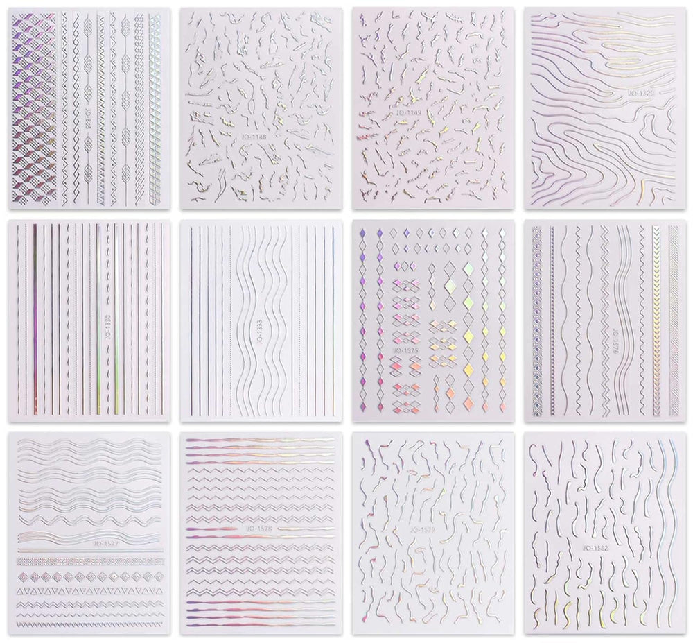 JMEOWIO Nagelsticker Aurora 12 Blatt Nail Art Sticker Selbstklebend Nagelaufkleber Holografisch Dekoration Nageldesign Zubehör