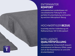 Pernă ortopedică pentru spate/lombare Traumnacht cu miez din spumă vâscoelastică și husă din microfleece prietenoasă cu pielea, certificată Öko-Tex, produsă conform standardelor germane de calitate