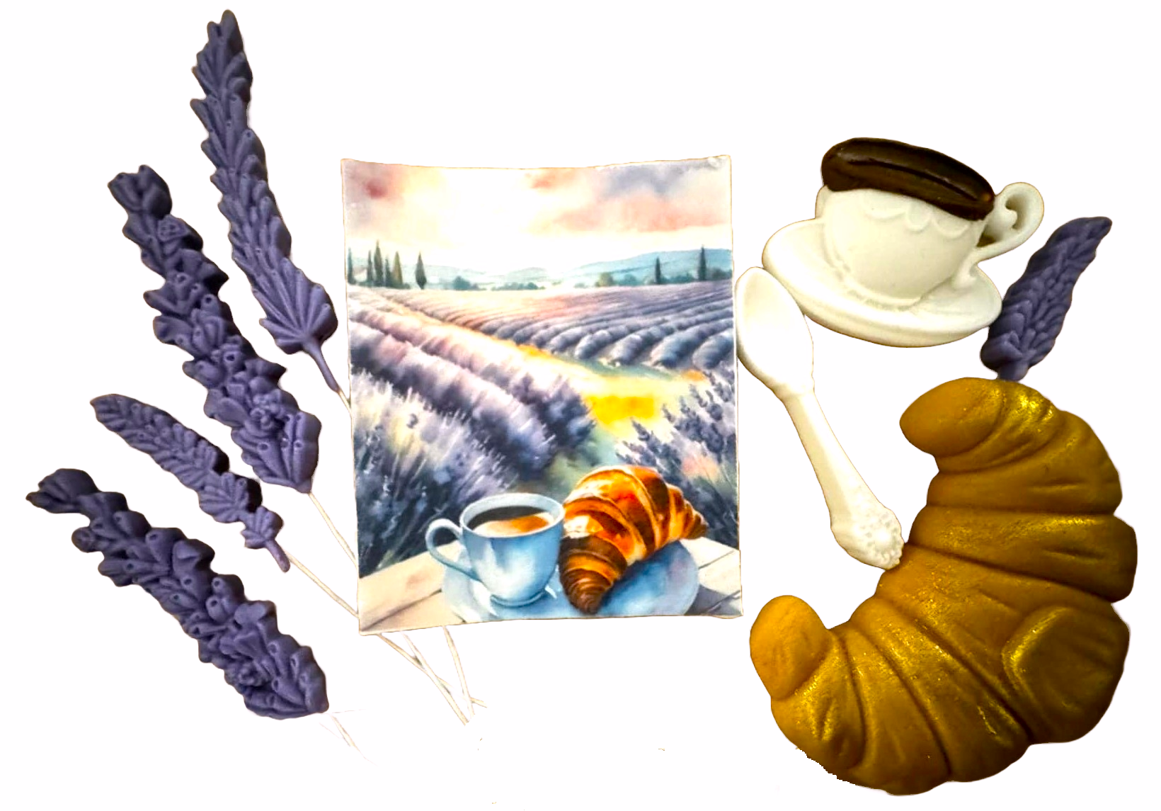 Set 9 decoratiuni comestibile din pasta de zahar, Lavanda Decoratiuni din Pasta de Zahar Nati Shop