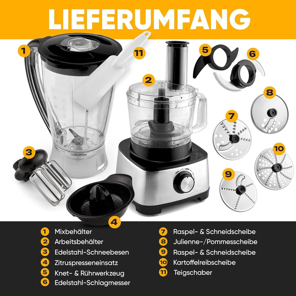 Mașină de bucătărie Proficook® 3In1 | Blender, robot de bucătărie și storcător de fructe, 1200 W Mama si Copilul Naty Shop