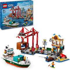 LEGO City kikötő teherhajóval, építőjátékkal fiúknak és lányoknak 8 éves kortól, ajándékötlet gyerekeknek, konténerdaru, játékhajó és 8 minifigura 60422 Építőkészlet Besuche den LEGO-Store Alapértelmezett cím