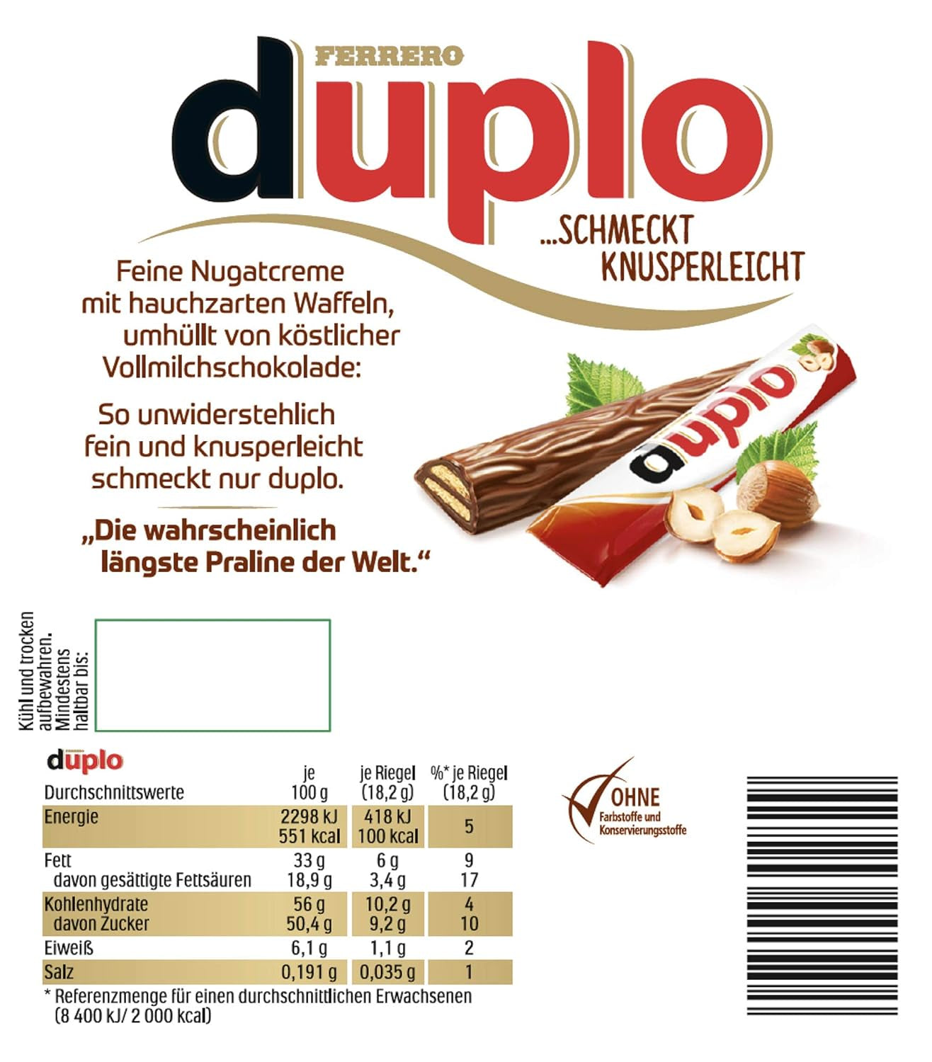 Ferrero duplo nagy csomag - Csokoládészeletek finom nugátkrémmel, ropogós ostyával és finom tejcsokoládéval - Farsangi és Mardi Gras édességek - 15 csomag, 18 darab, külön-külön csomagolva