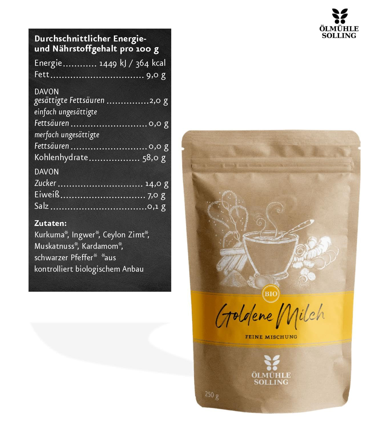 - BIO Goldene Milch Gewürzmischung | Gewürzmischung aus 100 % Bio-Zutaten für die Zubereitung von goldener Milch. Ideális, mint Zutat für Smoothies und Bowls | Tartalom: 250 g