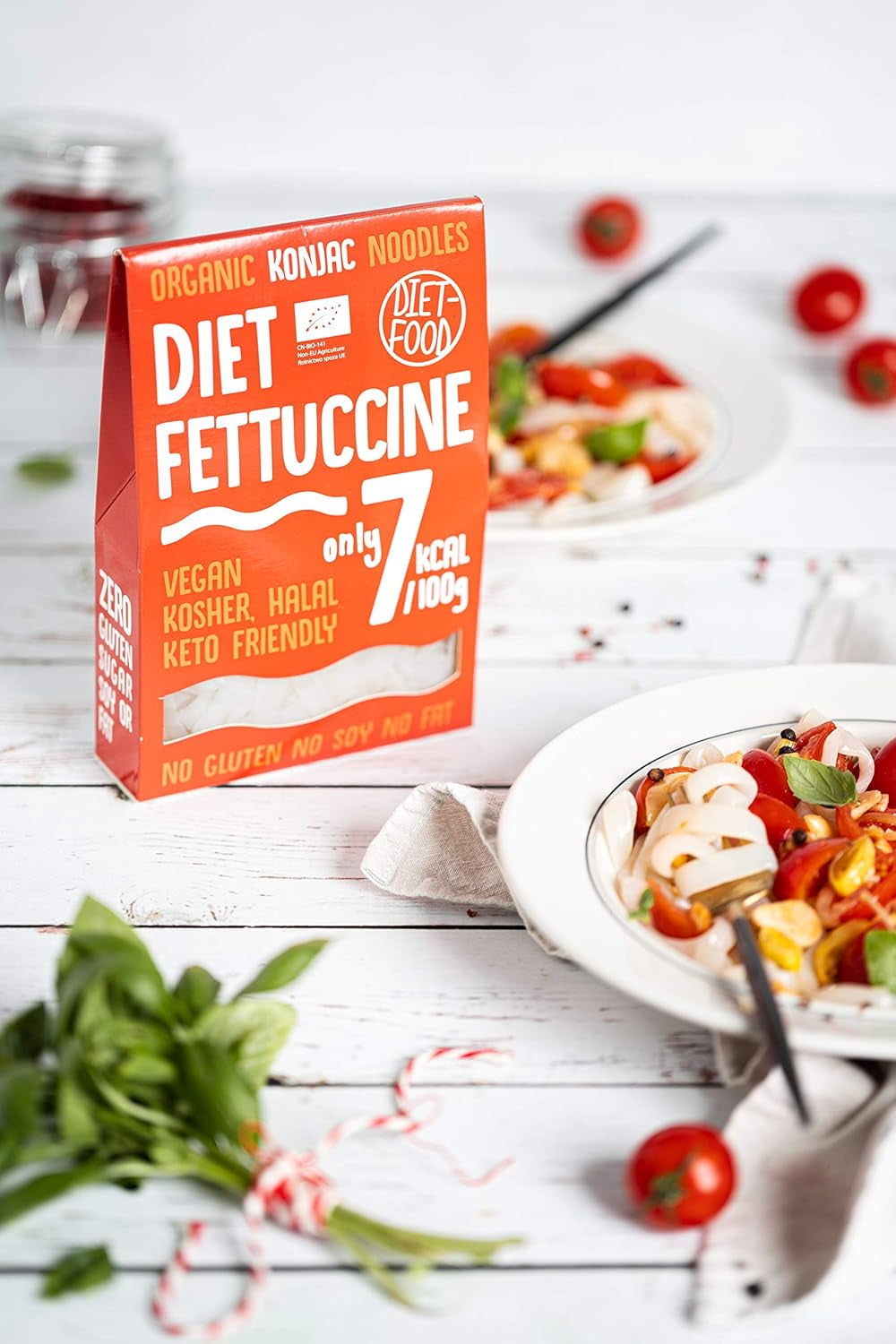 Fettuccine Konjac Noodles Bio Shirataki diétás étel - 300g, alacsony szénhidráttartalmú, cukormentes, keto, vegán, alacsony kalóriatartalmú, glutén- és tojásmentes, Konjac lisztből készült