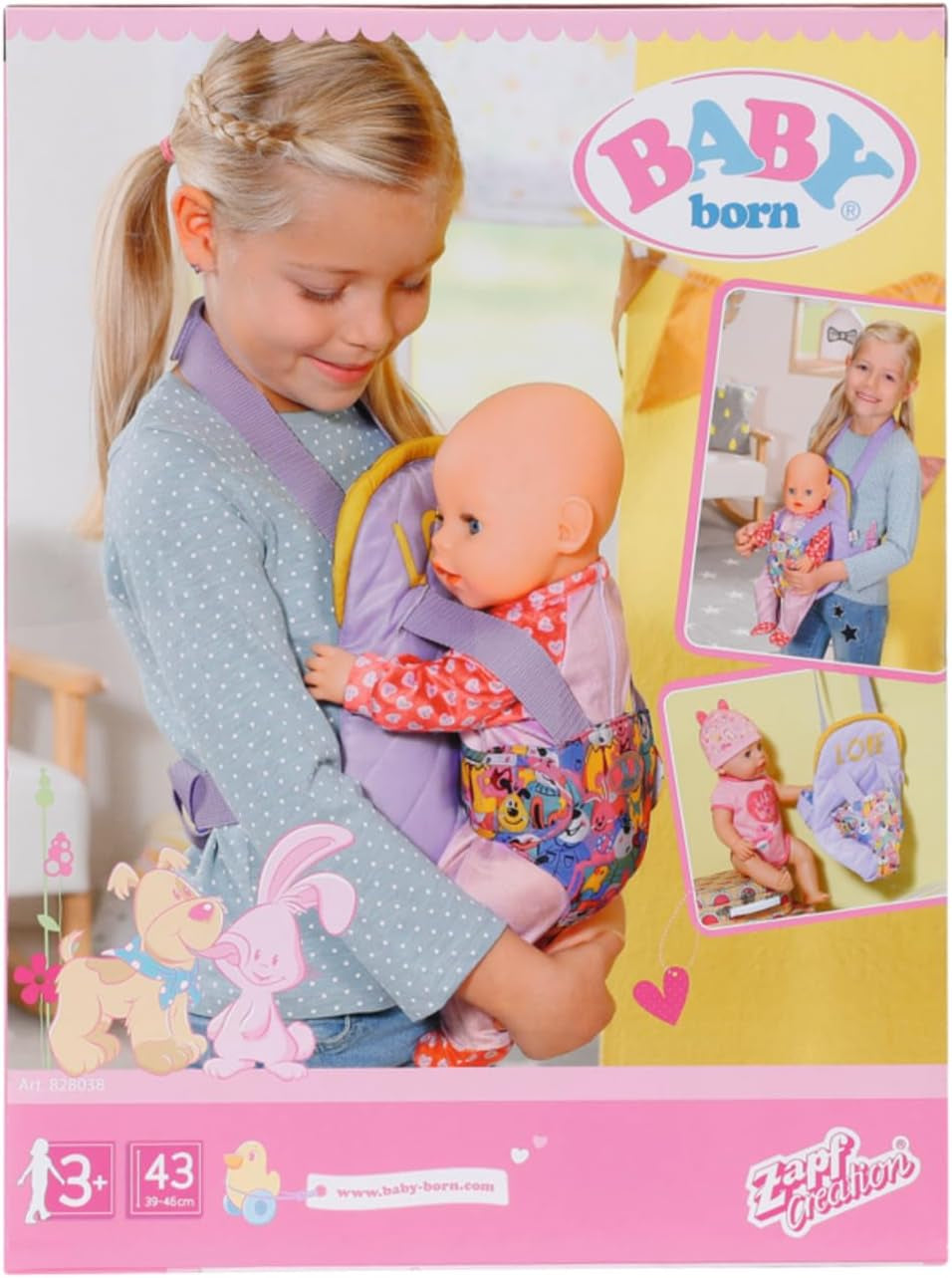 BABY born Puppentrage für Kinder mit verstellbarem Gurt für 36 cm és 43 cm Puppen, 828038 Zapf Creation