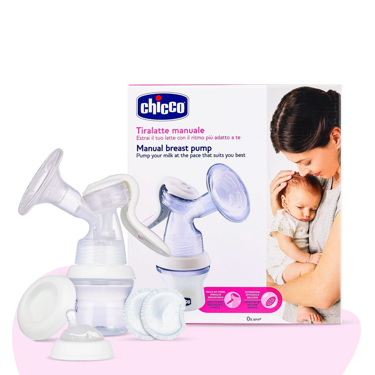 Chicco Natural Feeling kézi pumpa, mellszívó ferde cumival és hermetikus kupakkal, cumisüveggé válik - 150 ml Élelmiszer és szoptatási kiegészítők Bebe Naty Shop Kézikönyv szilikon csészével és ergonomikus fogantyúval