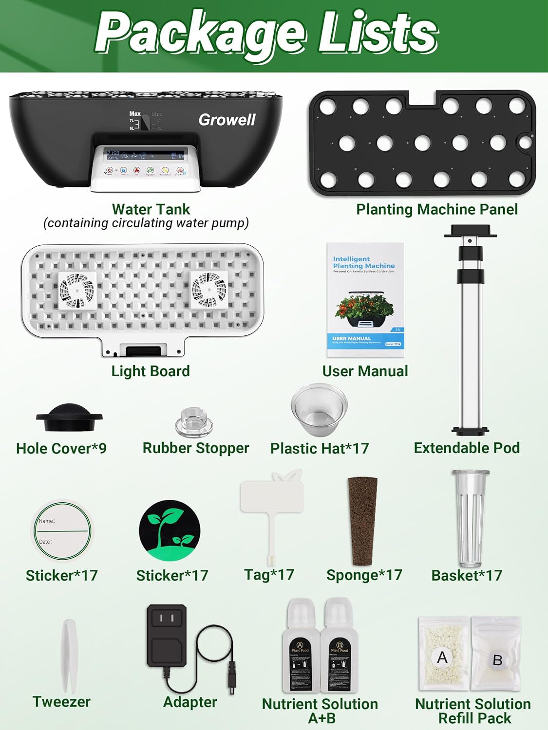 17 kapszula hidroponikus készlet gyógynövénykerthez 102 28 W-os teljes spektrumú termesztőlámpával és 2 ventilátorral, beltéri kerttel, vízszivattyú tartállyal