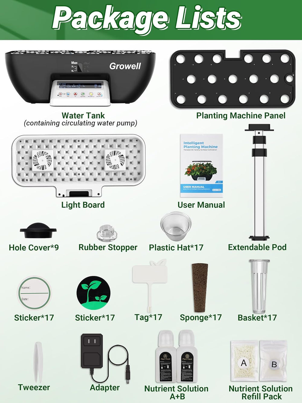 17 kapszula hidroponikus készlet gyógynövénykerthez 102 28 W-os teljes spektrumú termesztőlámpával és 2 ventilátorral, beltéri kerttel, vízszivattyú tartállyal