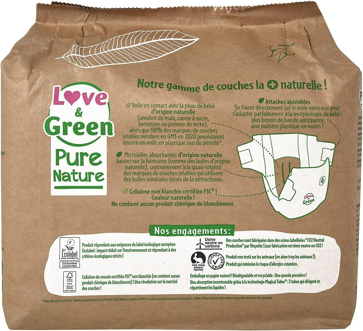 Love Green Nature, fehérítetlen ökológiai pelenkák, klór nélkül, többféle méretben Mother and Child Naty Shop