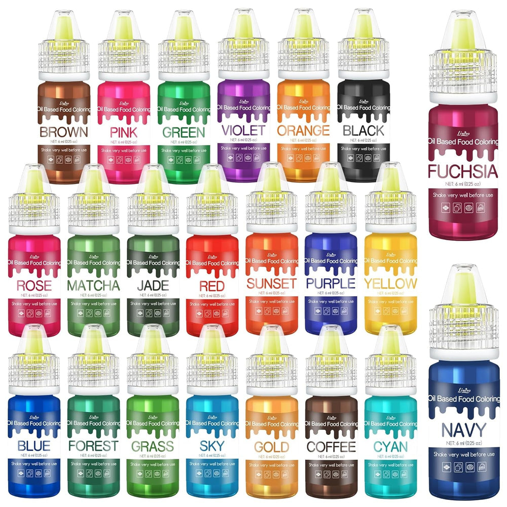 Fettlösliche Lebensmittelfarbe - 10 Farben Ölbasis Lebensmittelfarben Für Schokolade, Süssigkeit, Kuchen, Backen, Macaron - Konzentrierte Food Coloring Für Tortendeko, Buttercream, Fondant - Je 10Ml Naty Shop 6 Ml (22 Er Pack)