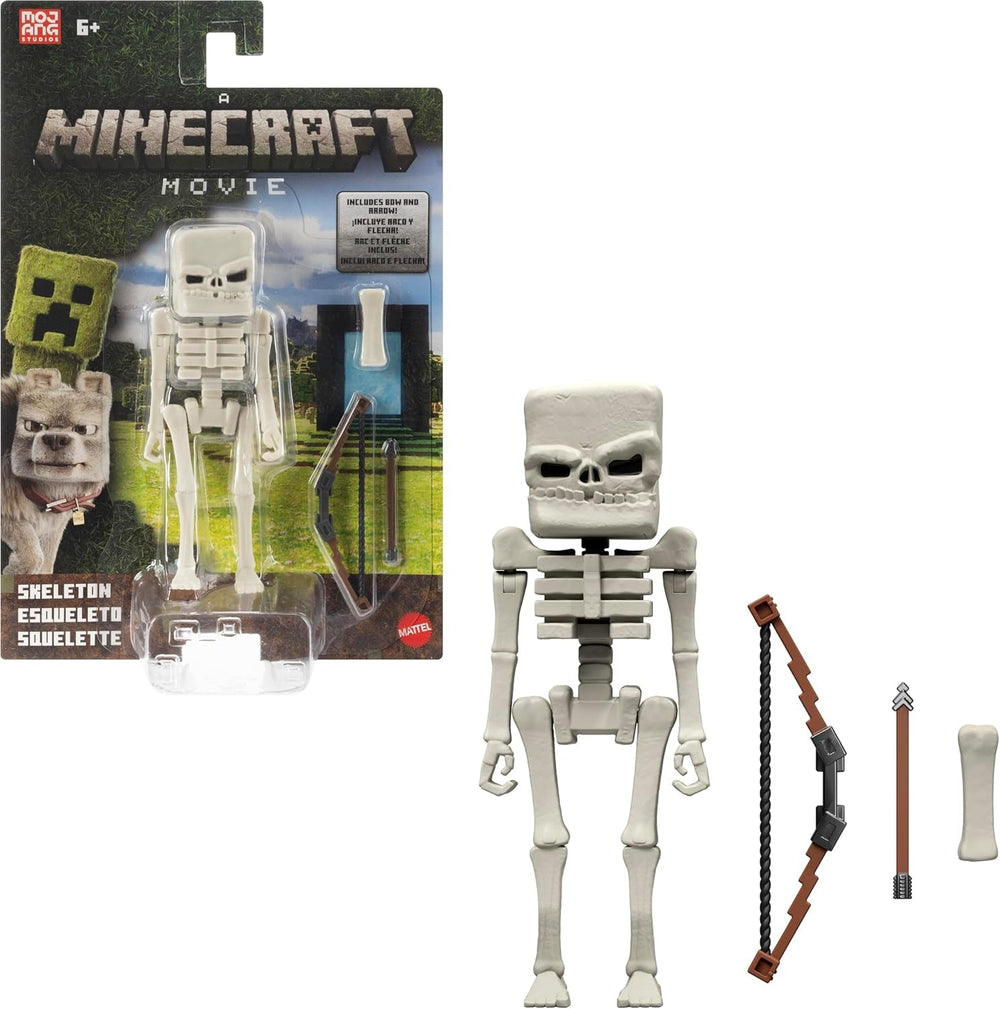 Mattel Minecraft Story Set cu 4 figurine de acțiune și 3 accesorii, Encounters In The Overworld Set, inspirat de un film Minecraft, jucărie de colecție, JFR70 Action figures Naty Shop Schelet