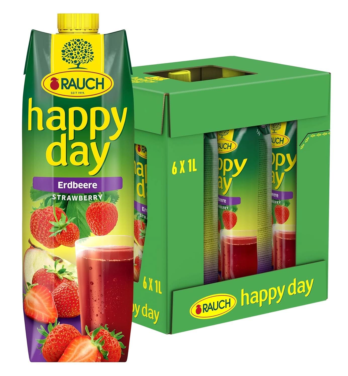 Rauch Happy Day Eper | Intenzív eper íz | Almával és citrommal finomítva | 6X 1 literes, Tetra Prisma Alkoholmentes italok Naty Shop