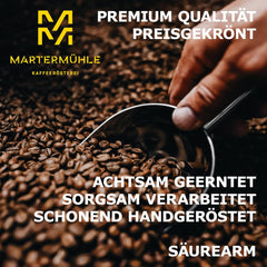 Set mostre boabe de cafea organică Martermühle 3x250g tărie ușoară/medie I Arabica I Boabe întregi de cafea organică prăjite ușor, aciditate scăzută (68/74/426)
