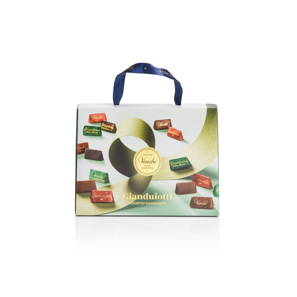 Ajándék szett Venchi - Borsina Gianduiotti, különféle Gianduiotti csokoládékkal, köztük "piemonti mogyoróval", 150g, gluténmentes, mesterséges színezék, tartósítószer nélkül, ajándékötlet