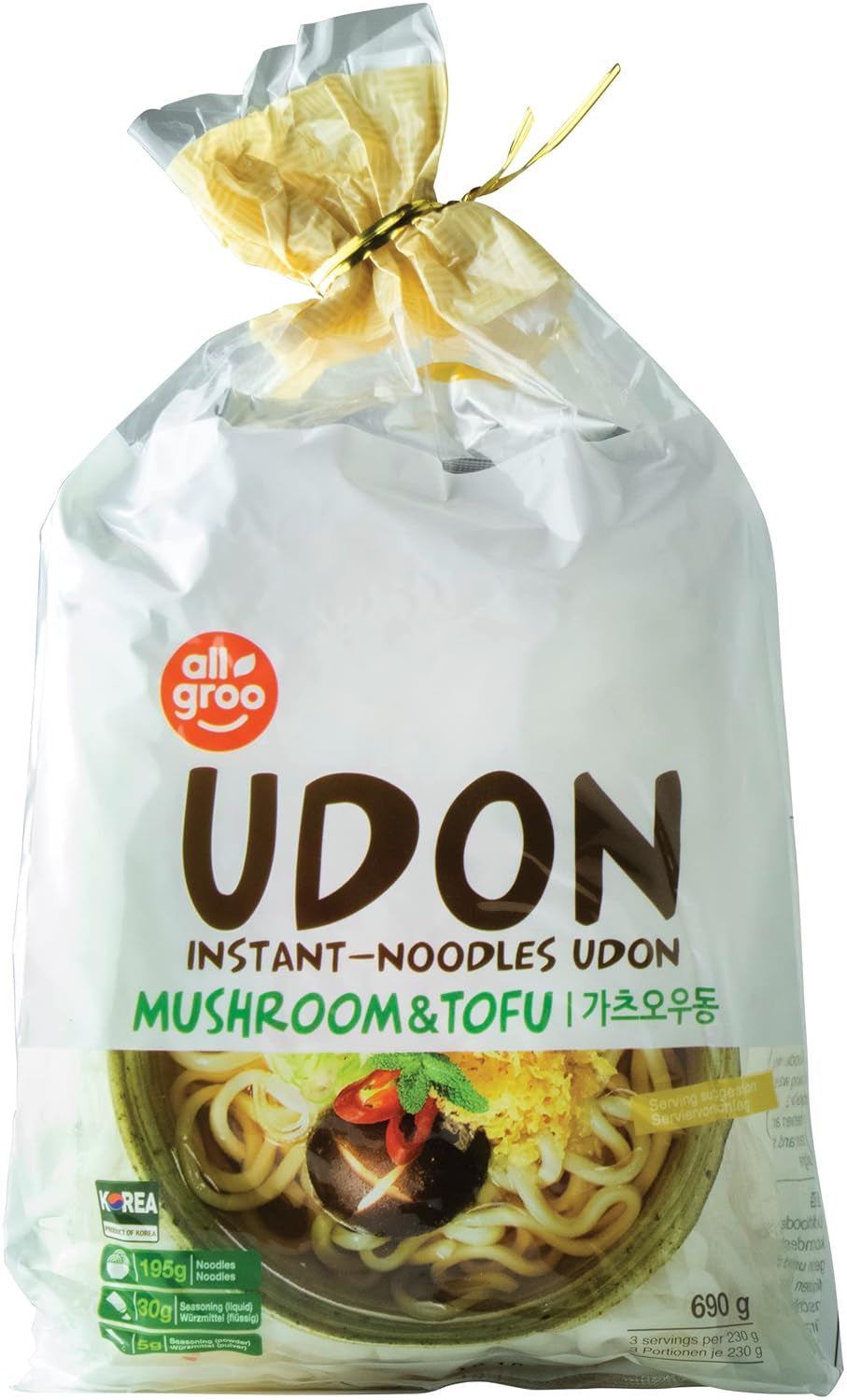 Allgroo Udon instant tészta - Fűszeres Udon leves, gyorsan elkészíthető - 3 adagot tartalmaz - 1 x 690g