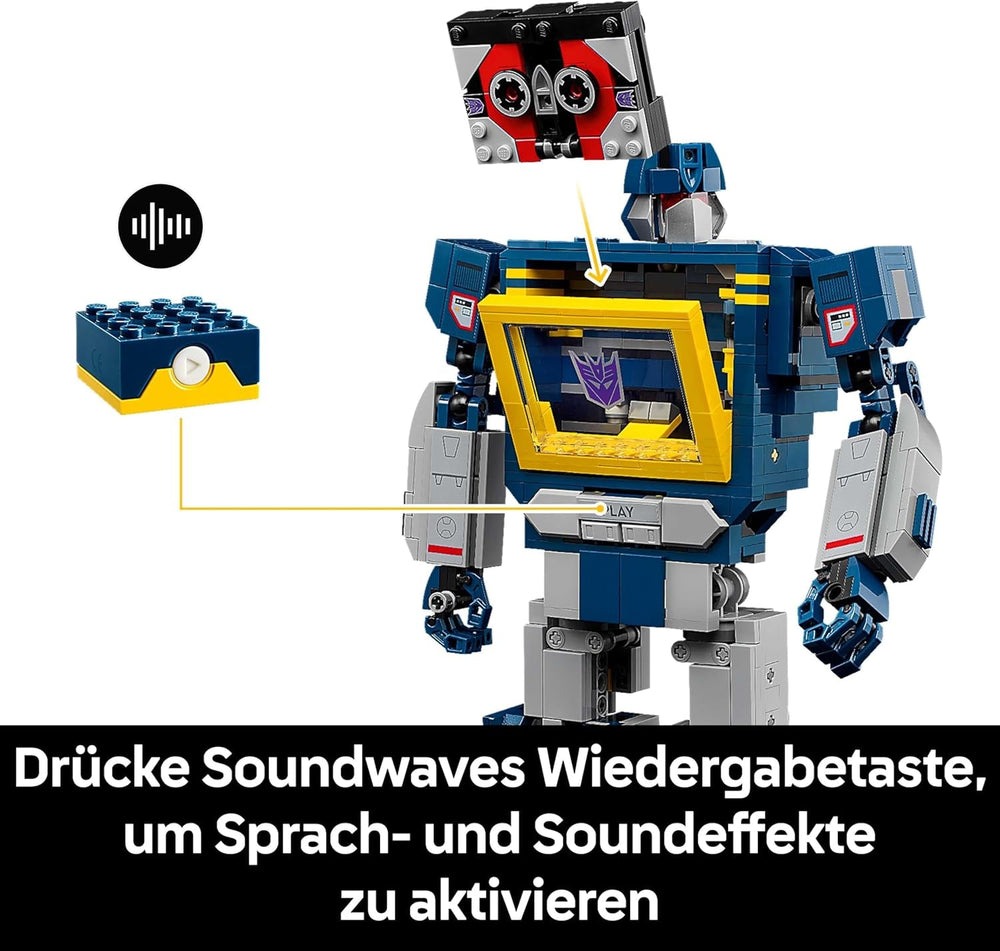 LEGO Icons Transformers: Soundwave Set für Erwachsene - Modellbau mit verwandelbaren Figuren inkl. Laserbeak & Ravage sowie einem Soundstein - Sammlerstück & Geschenk für Fans - 10358