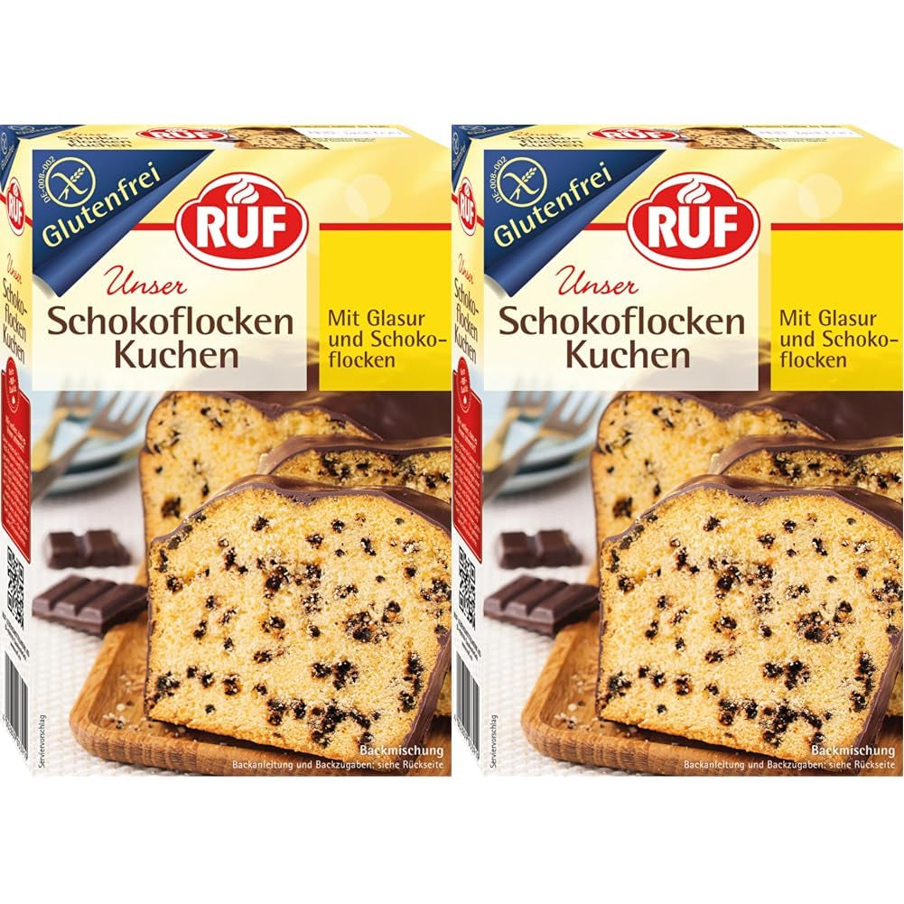 RUF Glutenfreier Schokoflocken-Kuchen Mit Kakaoglasur Und Schoko-Stückchen, Fluffig Und Schokoladig, Glutenfreier Kuchen, Zöliakie Geeignet (Packung Mit 2) Naty Shop 455 G (2 Er Pack) Schokoflockenkuchen
