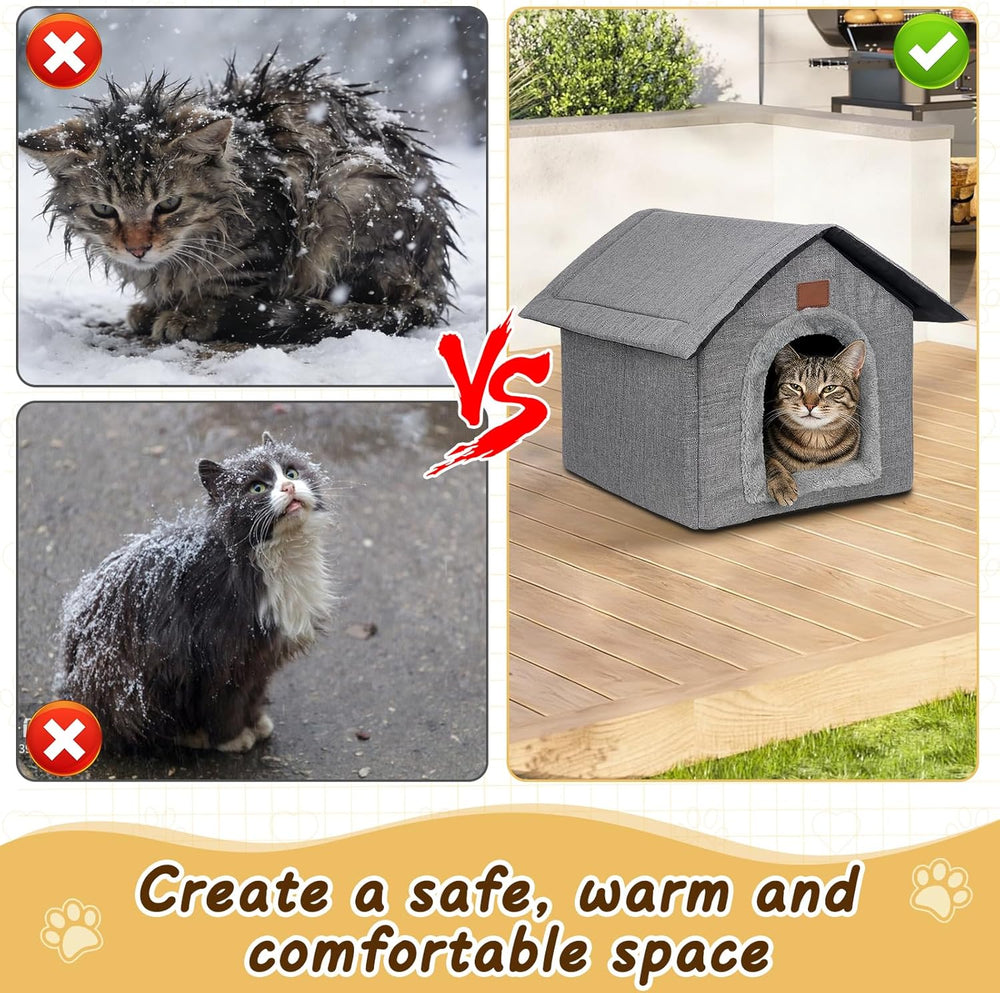 Katzenhaus Outdoor Winterfest, Katzenhöhle, Hundehöhle mit Abnehmbarem Plüschkissen, Wasserdicht Wetterfester, Hundehütte Indoor, Hundehaus für Drinnen/Indoor 35x30x35cm (Grau, S)