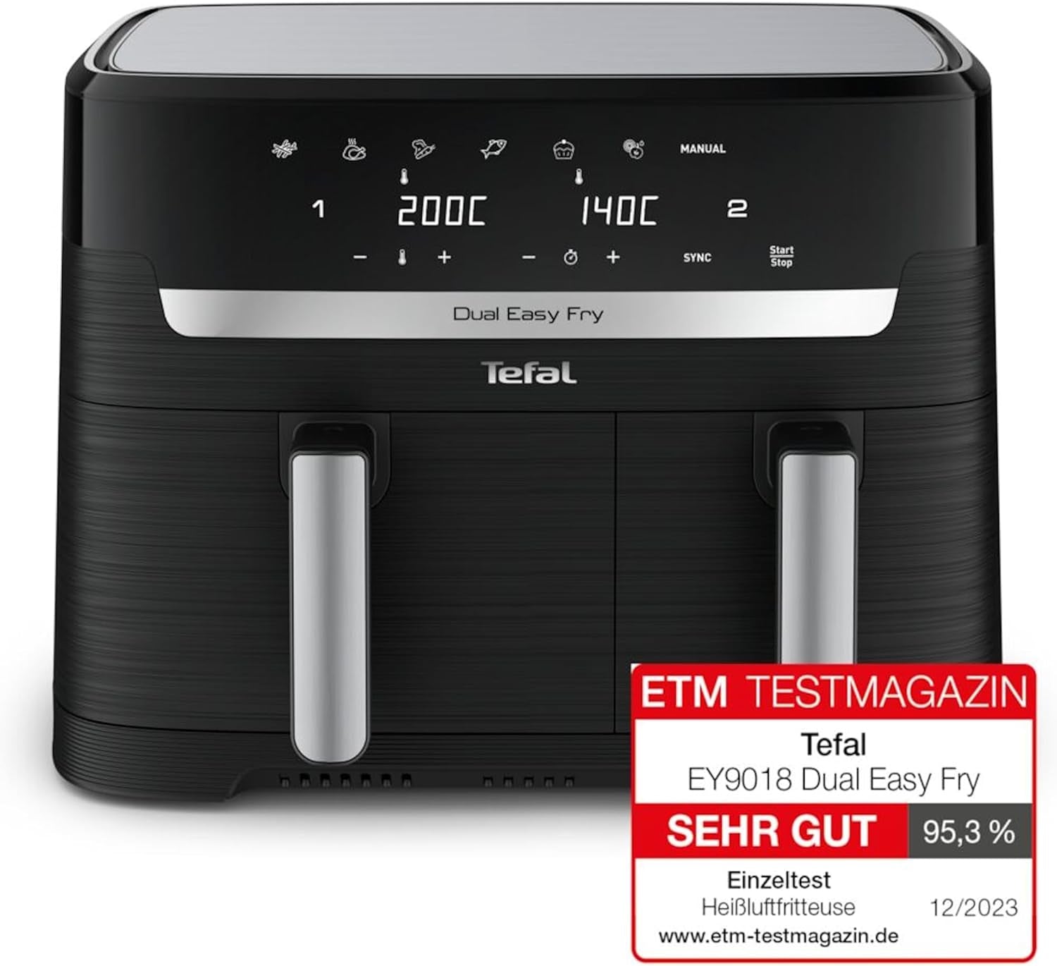 Tefal Dual Easy Fry Hot Air Fryer kétkamrás, 5,2/3,1 literes űrtartalommal, két független fiókkal, 7 programmal Háztartási gépek Naty Shop