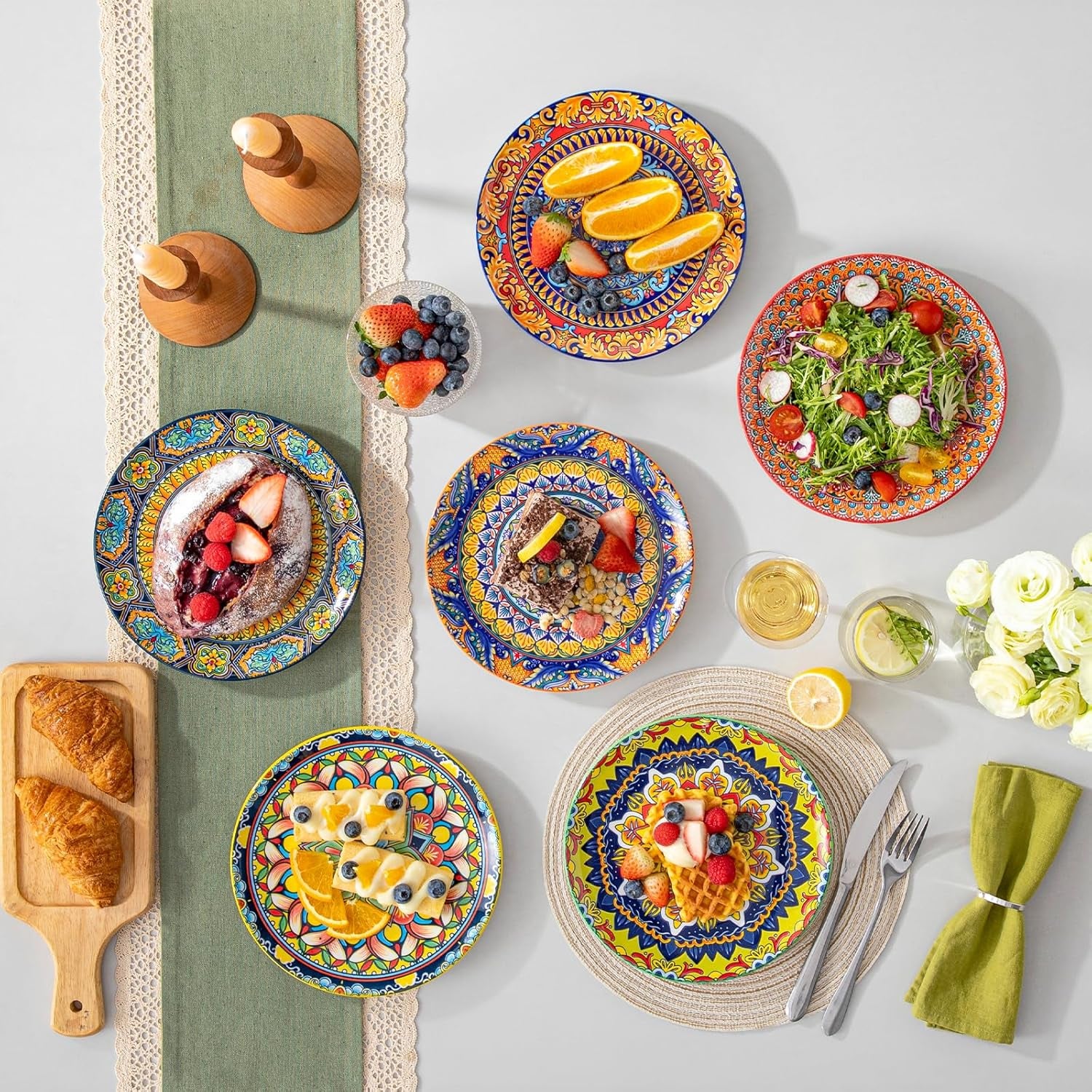 Set de 6 farfurii pentru desert, set de farfurii Vancasso KRVI pentru 6 persoane, Ø 22 cm, potrivit pentru mașina de spălat vase și cuptorul cu microunde, farfurii pentru paste, farfurii pentru micul dejun, farfurii pentru tort