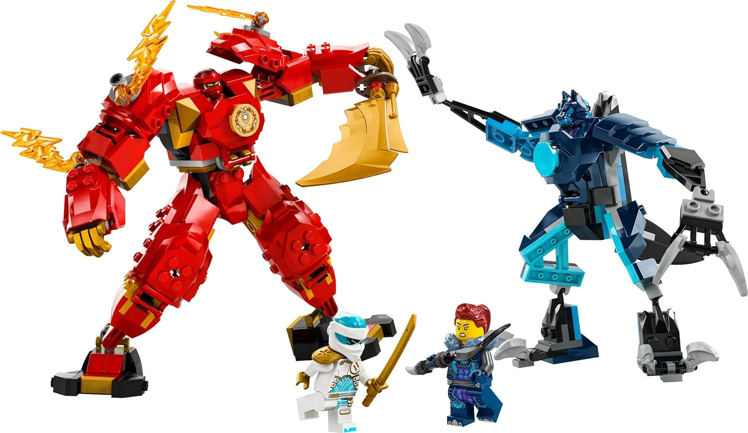 LEGO NINJAGO Kais Feuermech, Actionfiguren-Spielzeug für Kinder mit roter Mech-Figur zum Umgestalten, Ninja-Set mit 4 Figuren inkl. Kai és Zane, ajándék 7 éves fiúknak és lányoknak 71808