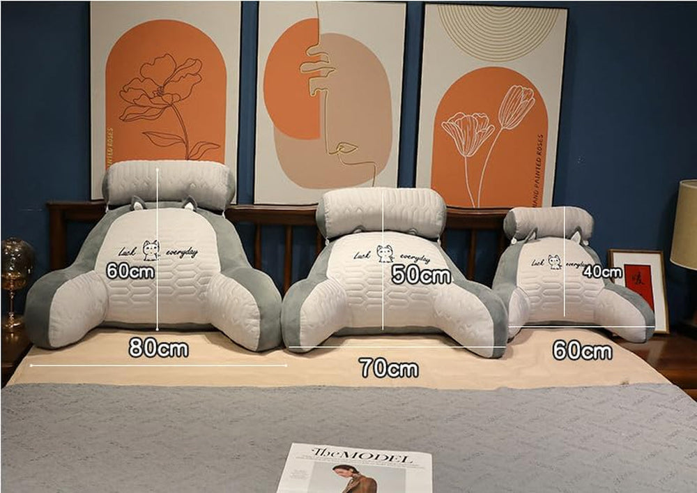 Pernă de citit cu cotiere, pernă de spate pentru pat, canapea, pernă de spate extra mare pentru adulți pentru citit cu rolă detașabilă pentru gât (roz catifea, 70 * 50cm)