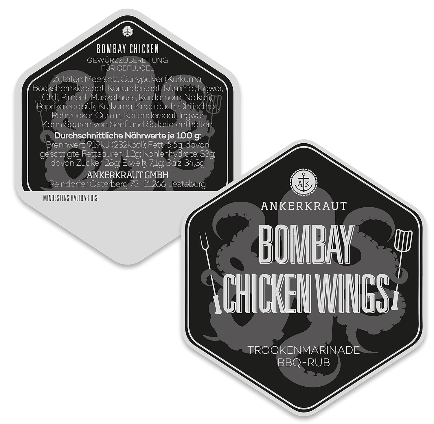 Ankerkraut Bombay csirke, indischer BBQ-Rub für Hähnchen und Chicken-Wings, 230g Streuer
