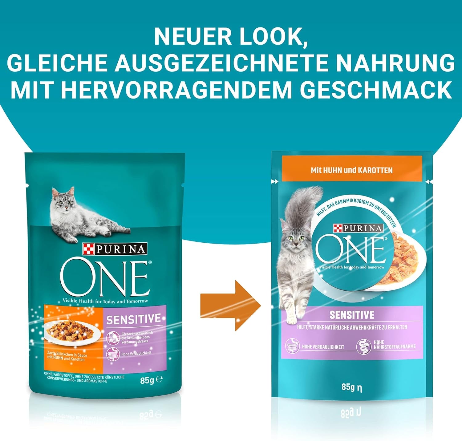 Hrană umedă pentru pisici PURINA ONE Sensitive, bucăți fragede în sos cu pui, pachet de 26 (26 x 85g)