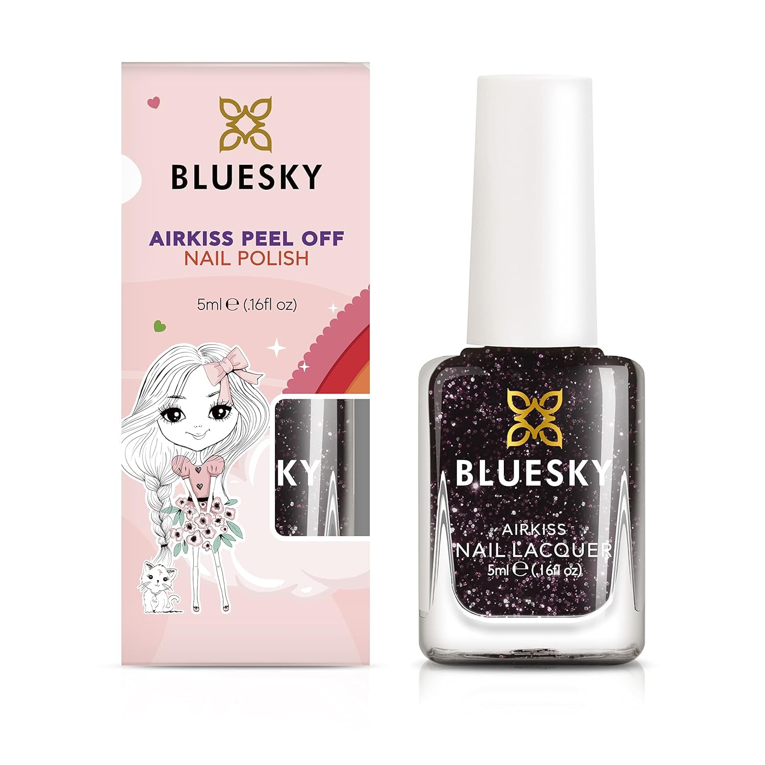 Bluesky Kids körömlakk - Stardust barna, könnyen felvihető, nem mérgező, vízbázisú, lapos körömlakk gyerekeknek, 5 ml, 1 csomag