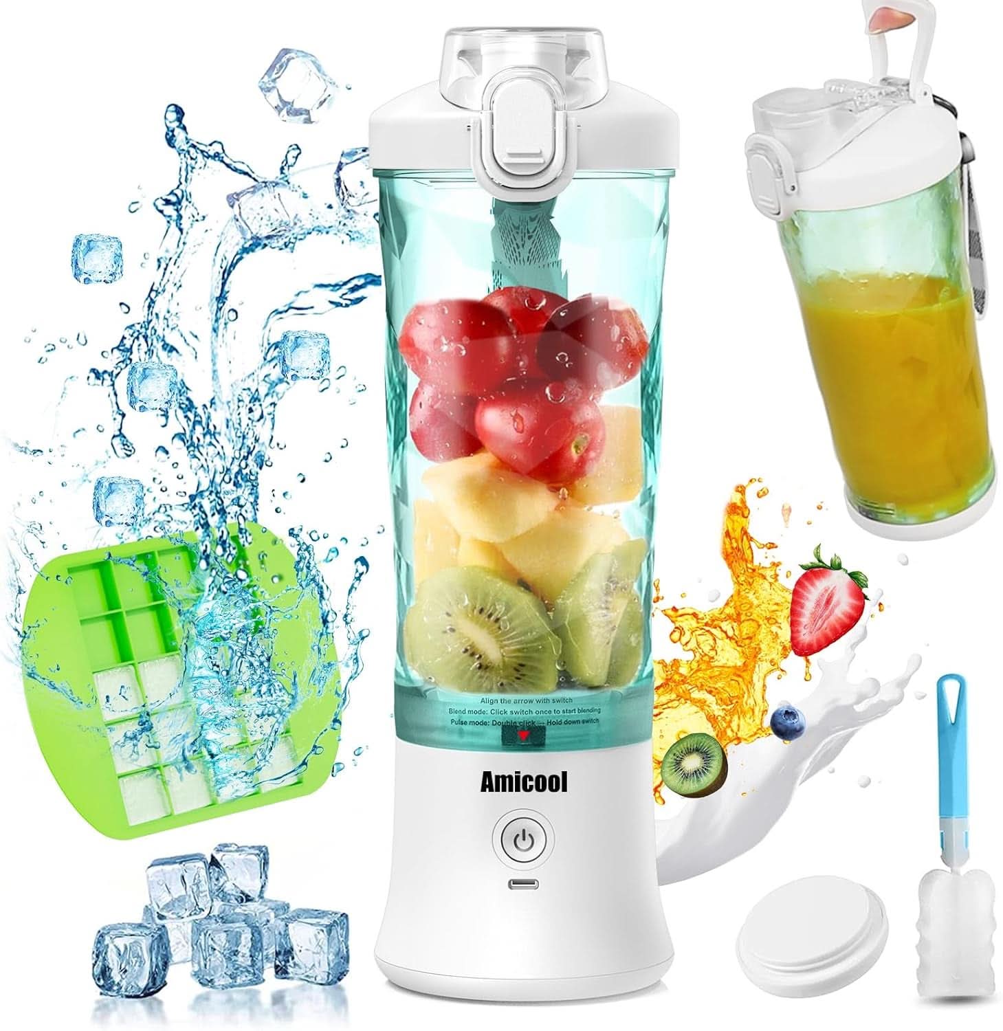 Mixer Smoothie Maker to Go, Mini Standmixer Tragbar Mit 6-Klingen Edelstahl, Enstafter Mit Reisedeckel, USB hordozható turmixgép Elektrisch 600 ml-es palack, Mixer Shaker Slushy Maker Wasserdichter Bucatarie Naty Shop
