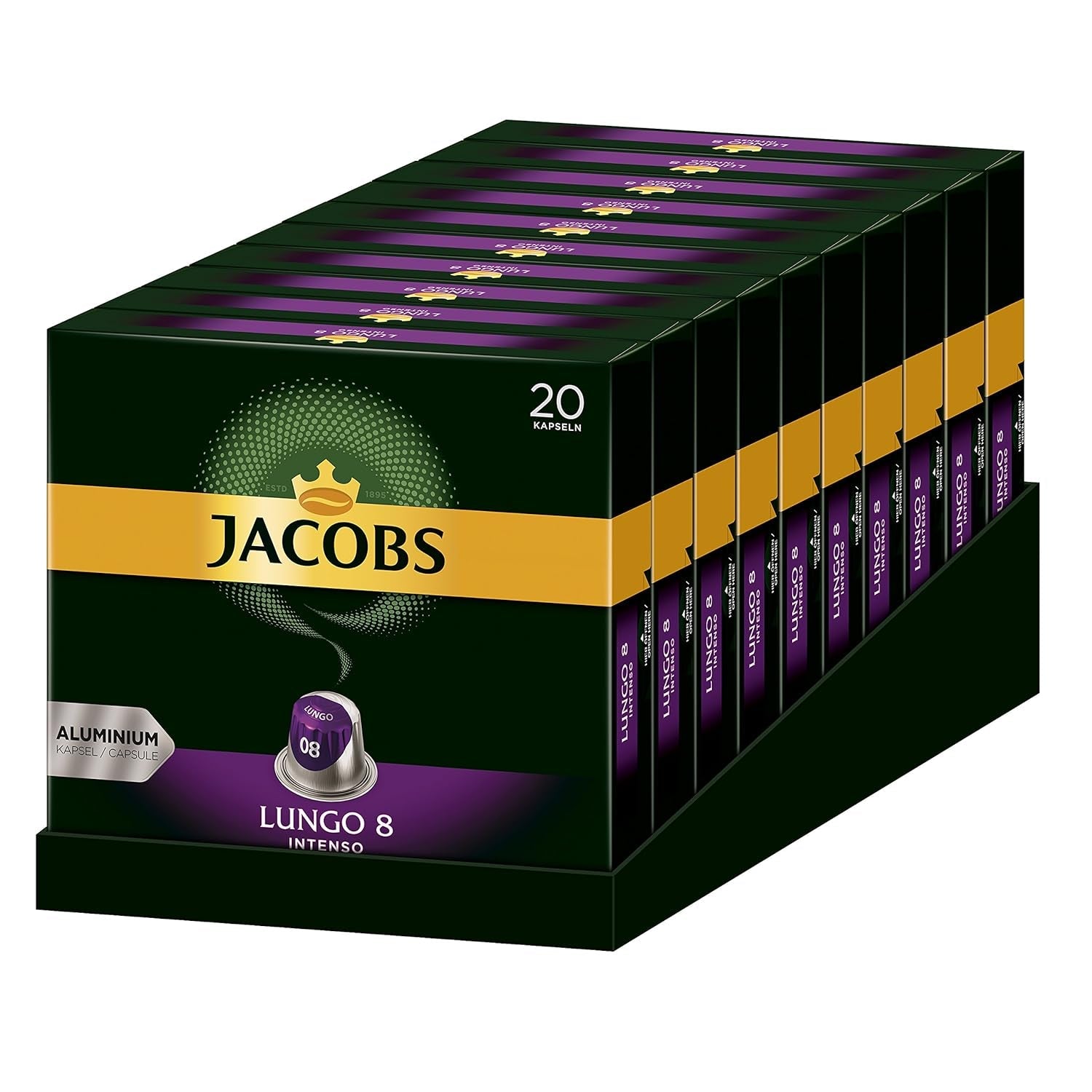 Kaffeekapseln Lungo Intenso, Intensität 8 von 12, 200 Nespresso®* kompatible Kapseln, 10 x 20 Getränke & Kapseln Lungo Intenso, Intensität 8, 100 Nespresso®* 10er Pack, 10 x 10 Getränke