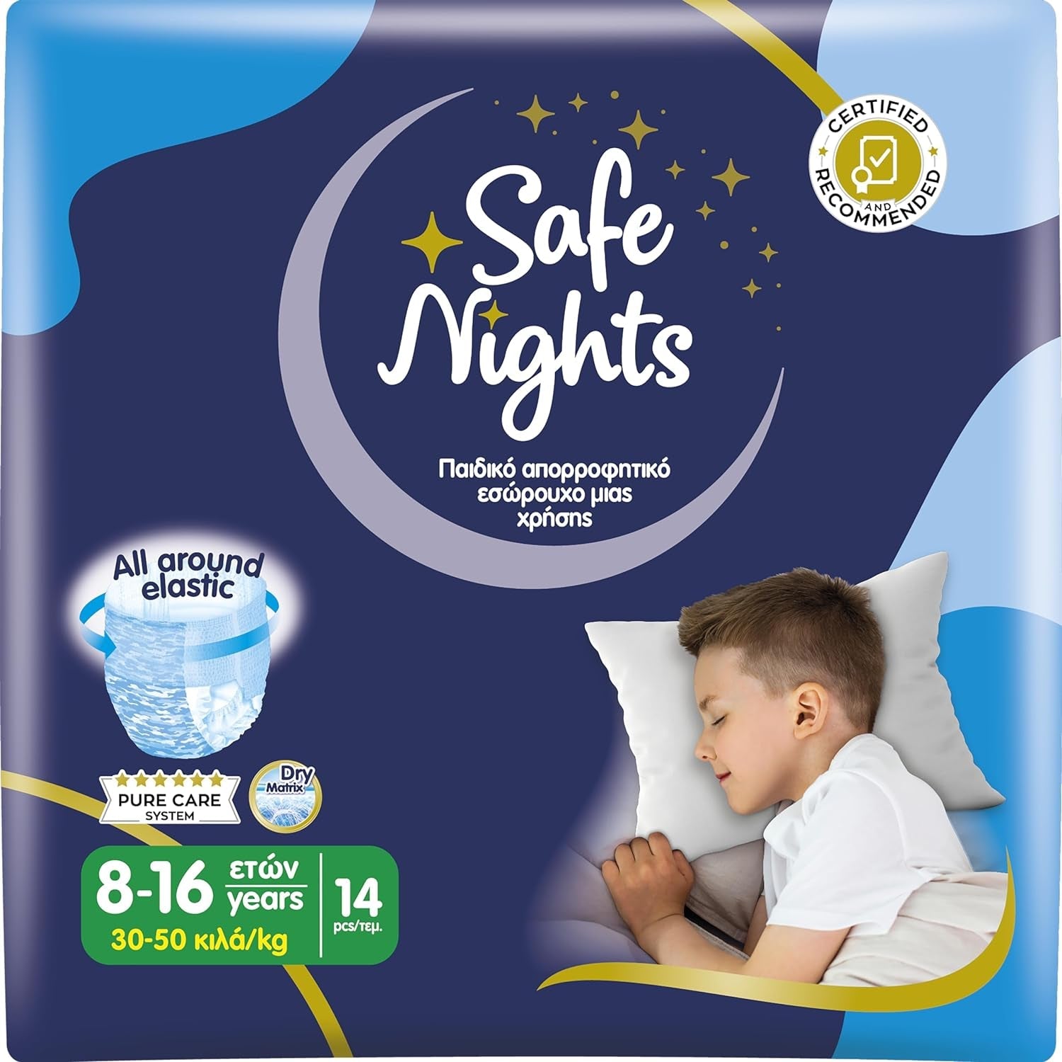 Safe Nights Girl, chiloți absorbanți de noapte pentru fete cu vârsta cuprinsă între 8 și 16 ani (30-50 kg), 14 bucăți
