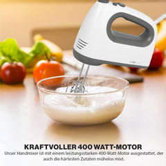 Clatronic Mixer | Kraftvoller 400 Watt-Motor | Kézi mixer | Turbostufe & 5 Geschwindigkeitsstufen | Kézi mixer | Spülmaschinengeeignete Edelstahlquirle Und -Knethaken | HM 3775 Kitchen Naty Shop
