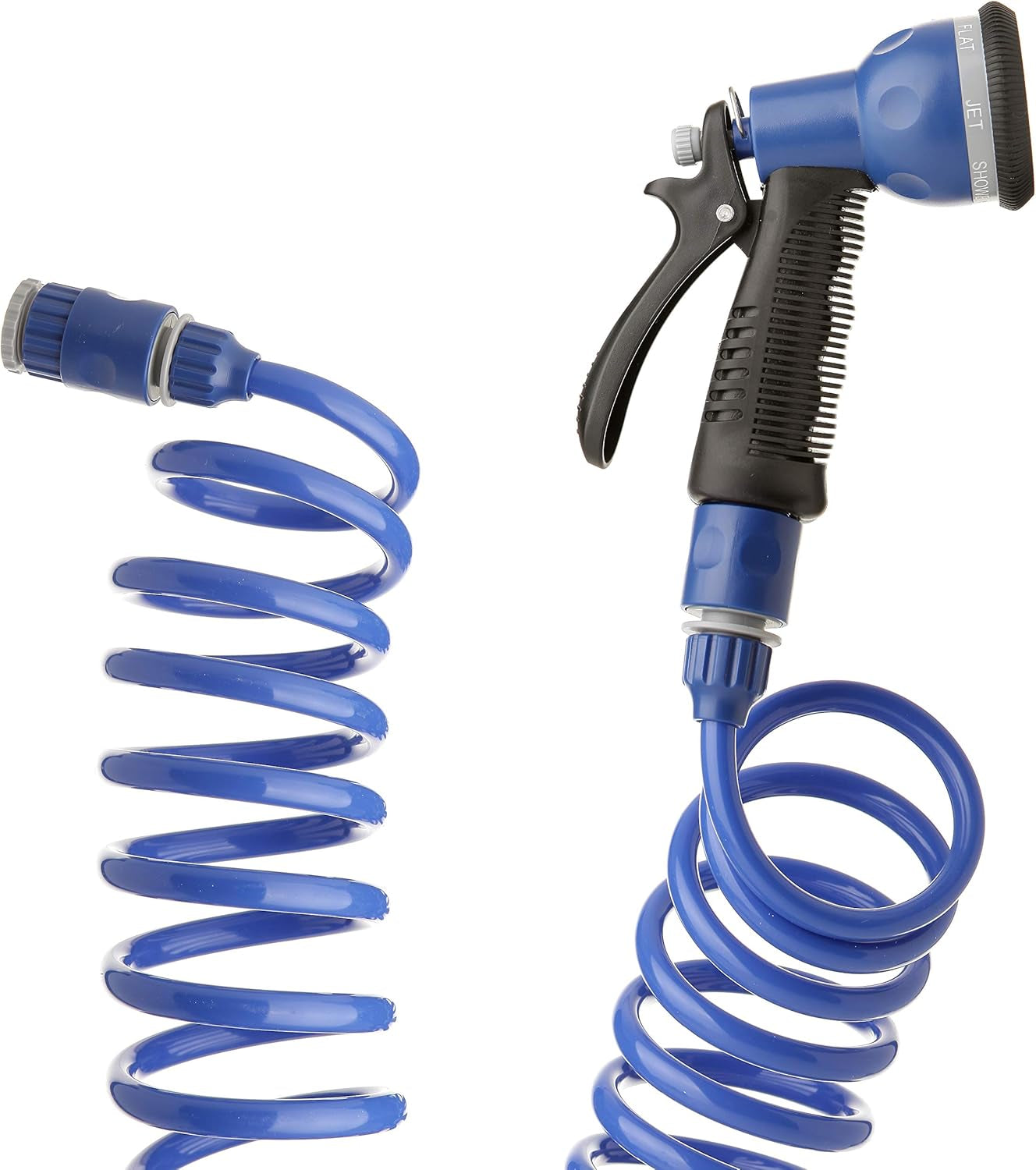 Set furtun spiralat TATAY 10 m cu accesorii din plastic cu protecție UV, ideal pentru terase și grădini mici.