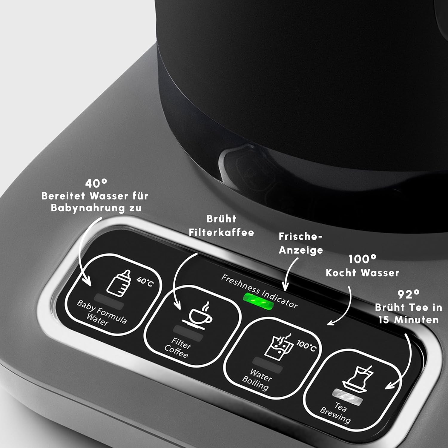 Karaca Caysever Robotea Pro Aparat de ceai automat vorbitor 4 în 1 cu filtru, încălzitor de terci și aparat de ceai la ibric, 2500 W, ceainic turcesc gri spațial