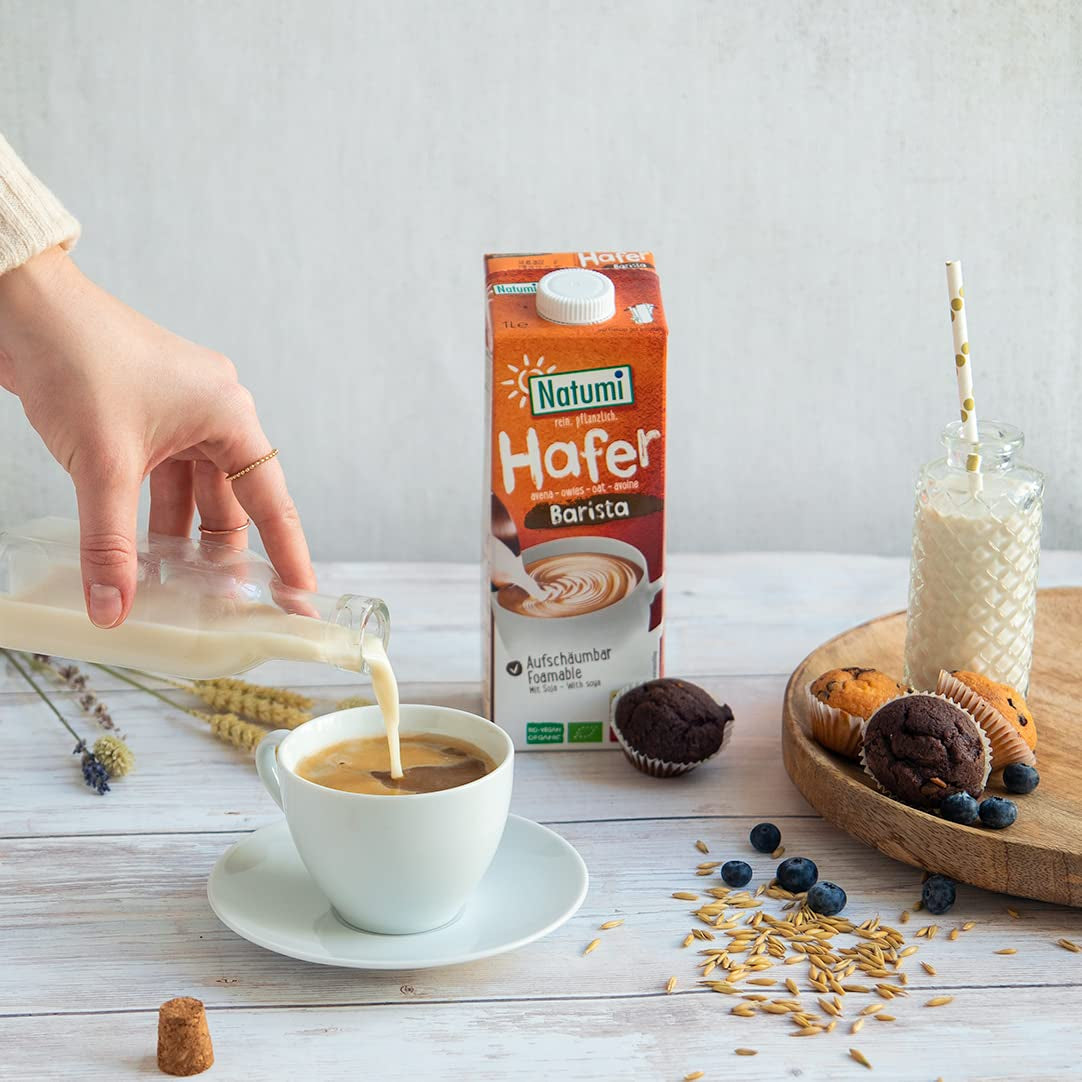 Natumi Bio Hafer Barista, 8 x 1L - Laktózmentes, Aufschäumbar, Barista-Style, Bio, Hergestellt mit deutschem Hafer, Vegán, Milchfreie milchfreie Alternative
