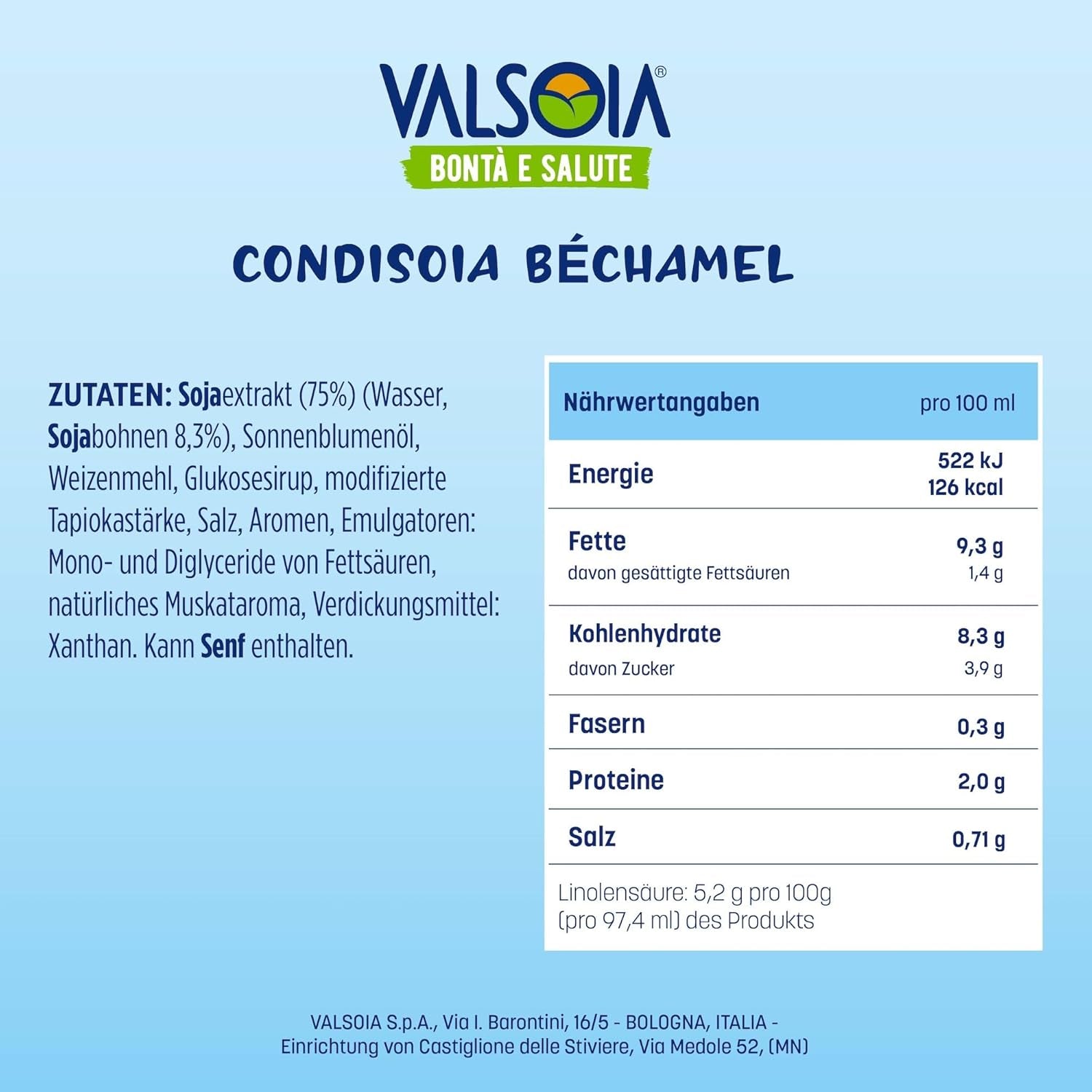 Béchamel kondicionáló, Laktózmentes Béchamel, Sokoldalú főzésben, Ideális vegánoknak és vegetáriánusoknak, 6 x 200 ml