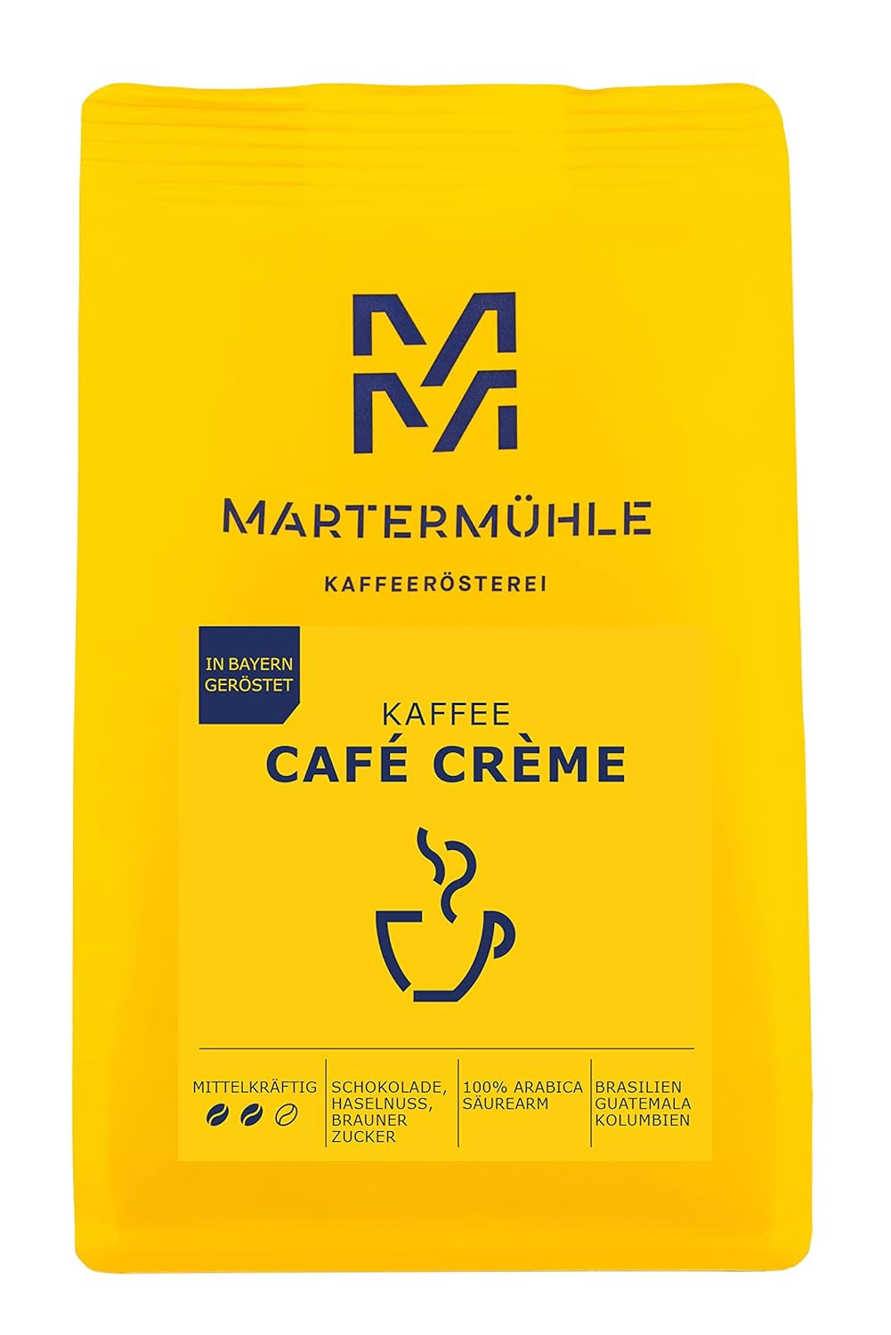 Martermühle Café Crème Kaffeebohnen 500g mittelkräftig I Arabica I Aromen: Brauner Zucker, Haselnuss, Schokolade I Ganze Kaffeebohnen schonend geröstet, säurearm