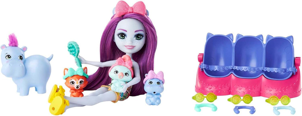 Enchantimals Puppen, Baby Best Friends-Spielsets, kleine Puppe, Freundin-Figur, 3 Tierbabys und Zubehör, Überraschung beim Auspacken, Geschenke für Kinder - HNW97