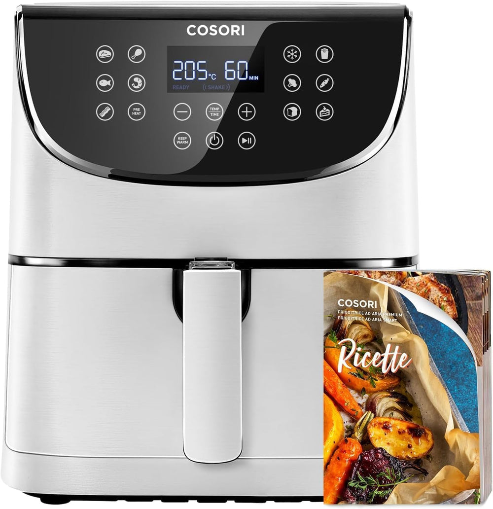 COSORI forrólevegős olajsütő Airfryer, 12 az 1-ben légfrissítő XXL 6,2 l, forró levegős olajsütő kilátás ablakkal és keverési emlékeztetővel, 80 recept Háztartási gépek Naty Shop Fehér 5,5 l Premium