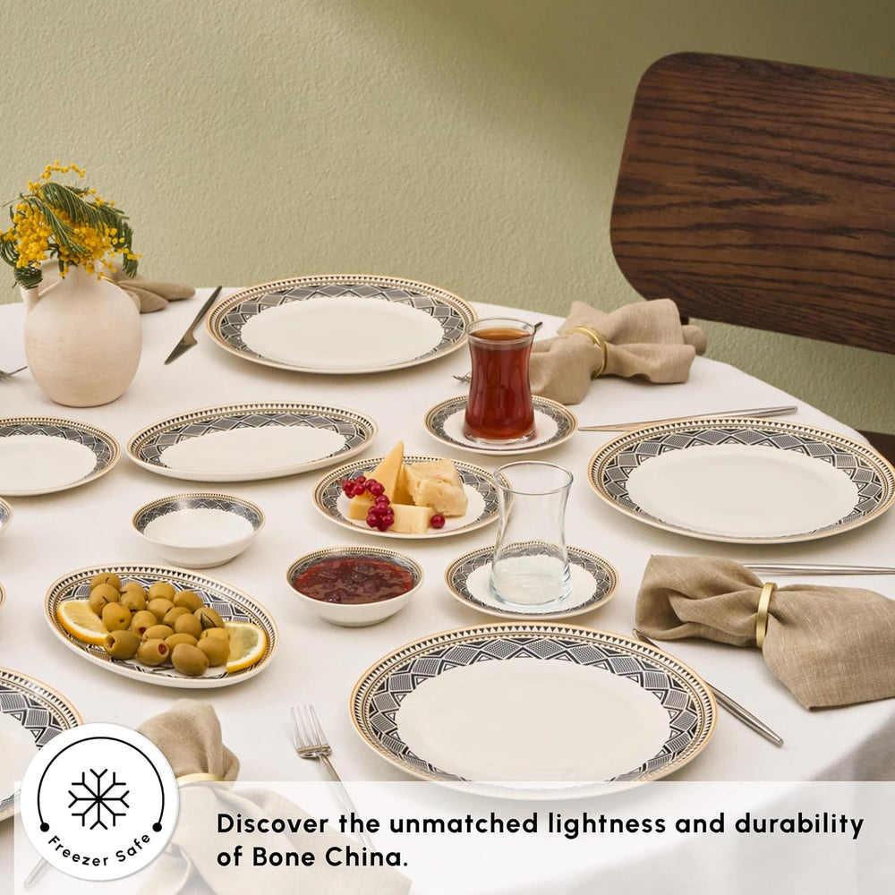 Karaca Globe - Frühstücksset & Geschirrset für 6 Personen mit Tassen, 26-teiliges Porzellan Geschirr Set mit Teetassen, Untertassen, Servierteller und Frühstücksgeschirr Teller Set - Weiß