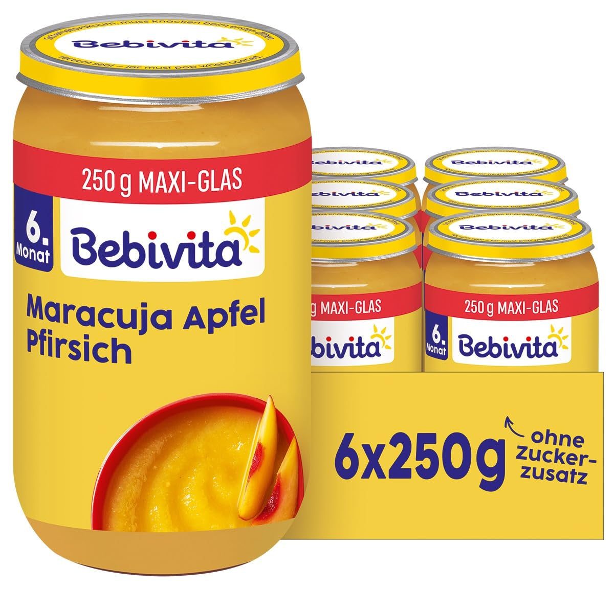 Piersici și fructul pasiunii în suc de mere, 250g, pachet de 6 (6x250g)