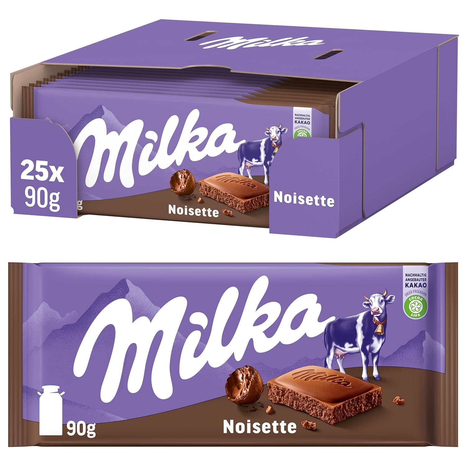 Milka Noisette – alpesi tejcsokoládé finom, krémes mogyorós töltelékkel – 25 x 90g